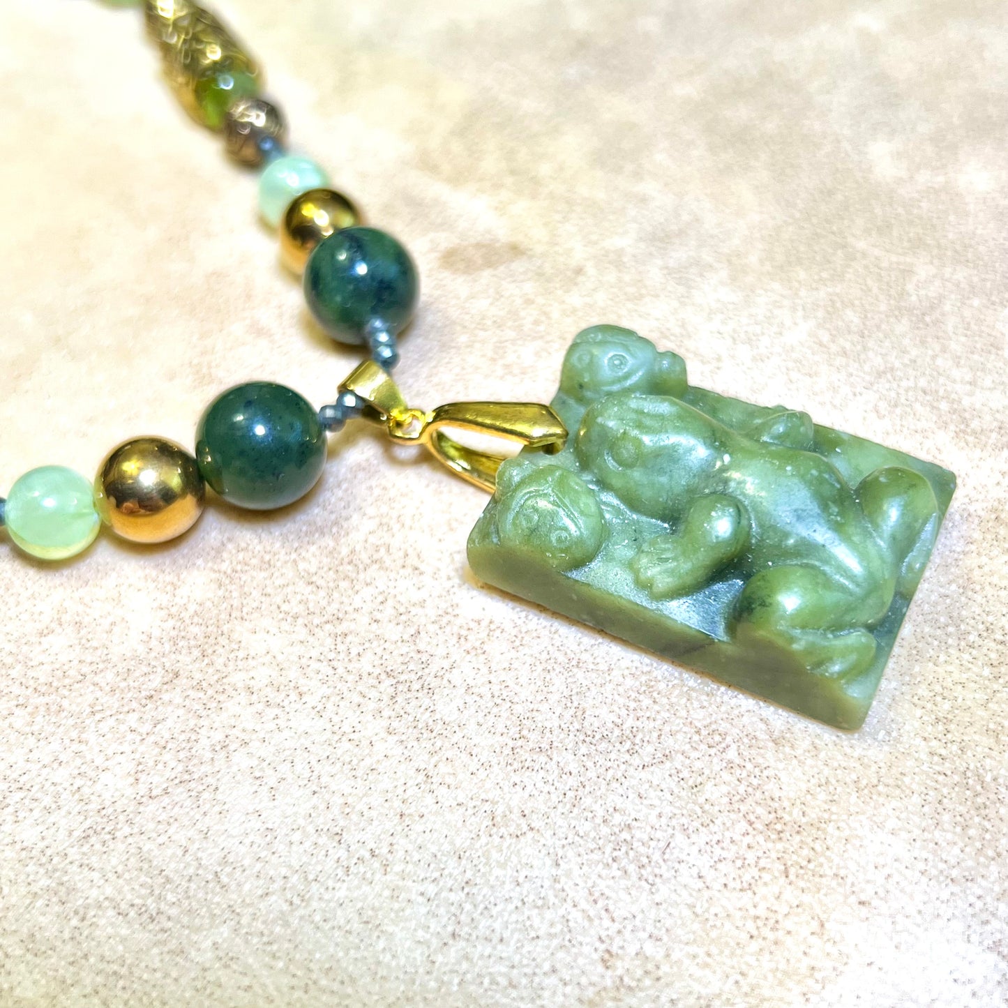 Prosperity Frog Handmade Beaded Crystal Gemstone Necklace