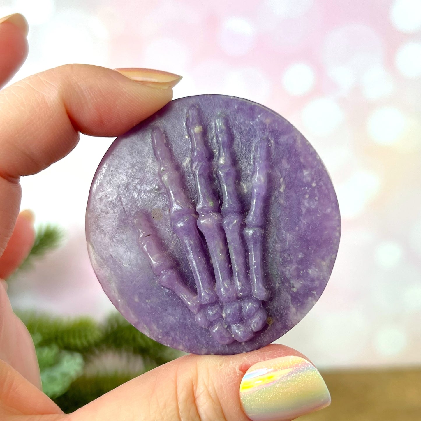 Lepidolite Skeleton Hand Carved Crystal Cabochon