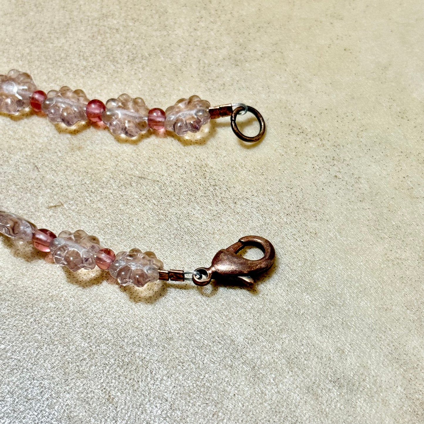 Cherry Quartz and Moonstone Flower Beaded Vintage Necklace