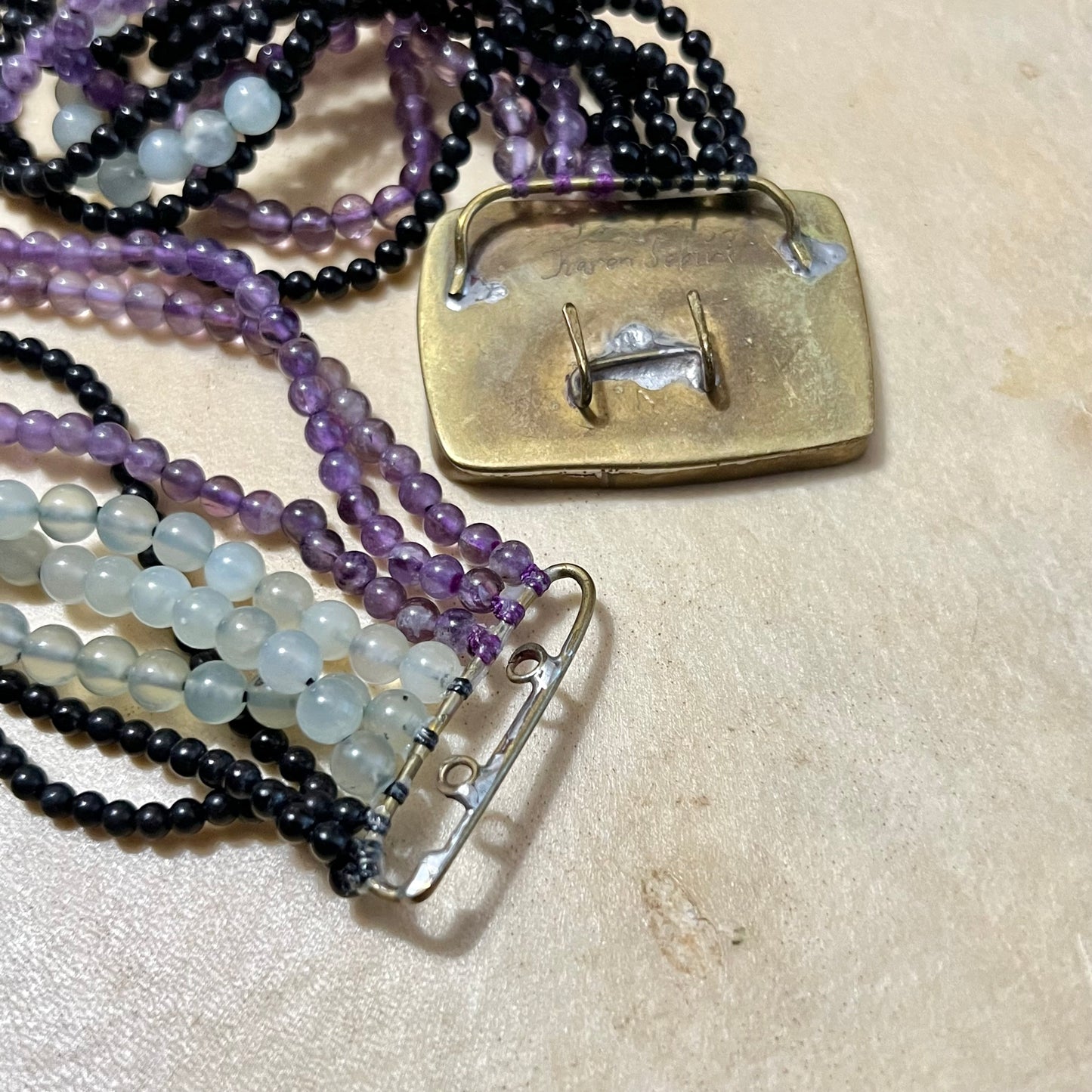 Vintage Karen Sebiri Choker Necklace - Amethyst, Fluorite, Obsidian