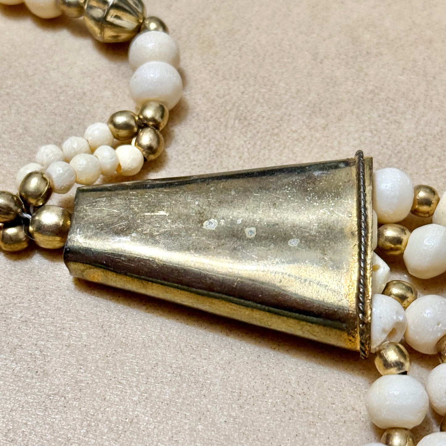 Vintage Bovine Bone & Brass Multi Strand Beaded Necklace