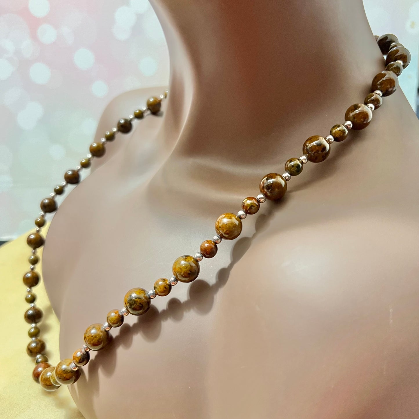 Mahogany Obsidian Beaded Sterling Silver Vintage Necklace