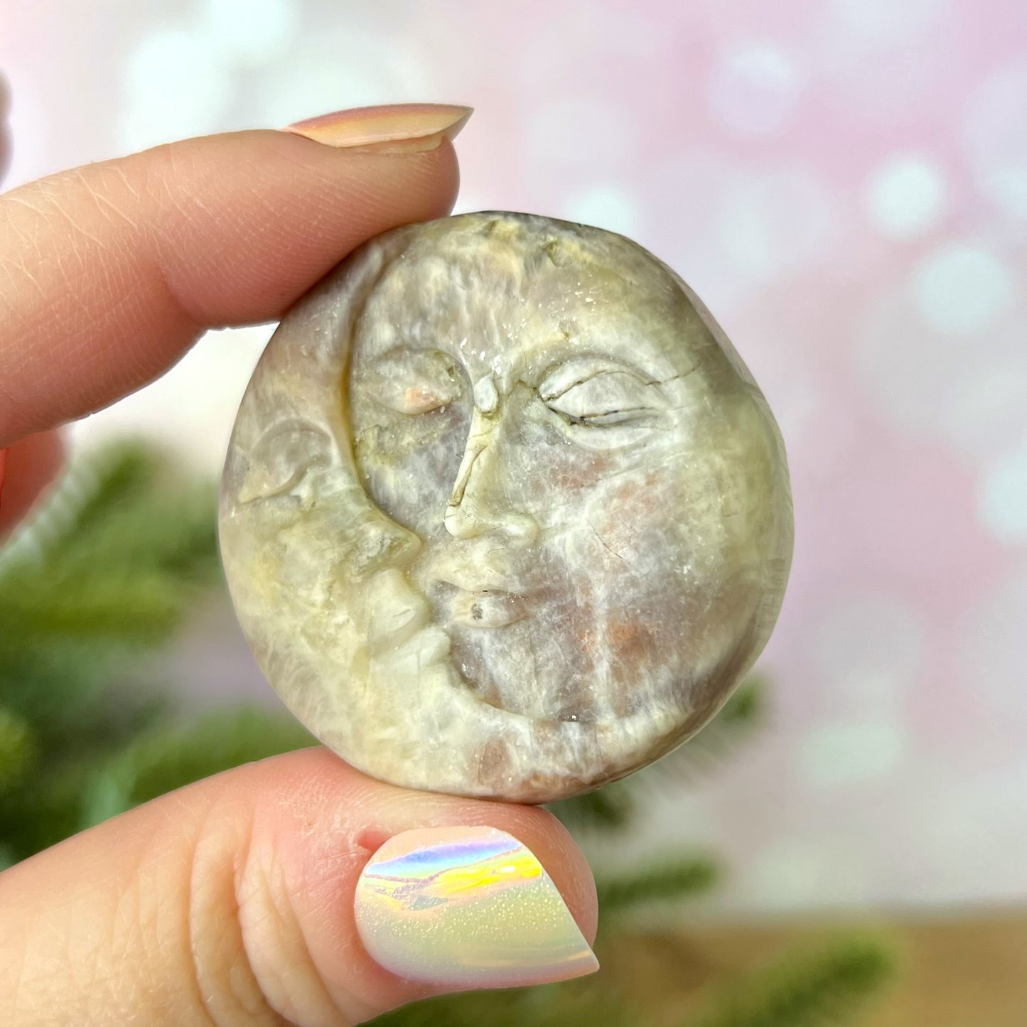 Belomorite Sun & Moon Carved Crystal Cabochon