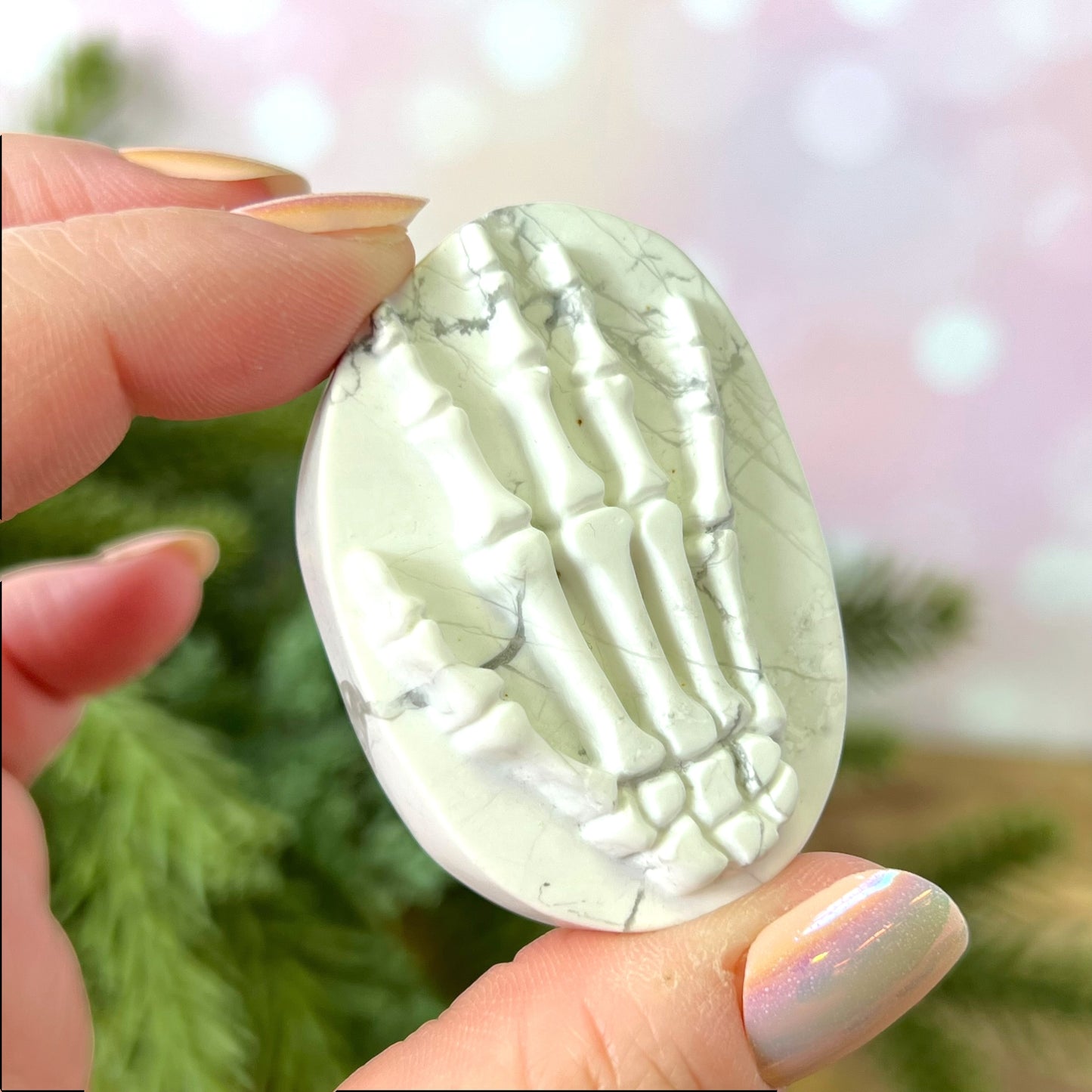 Magnesite Skeleton Hand Carved Crystal Cabochon
