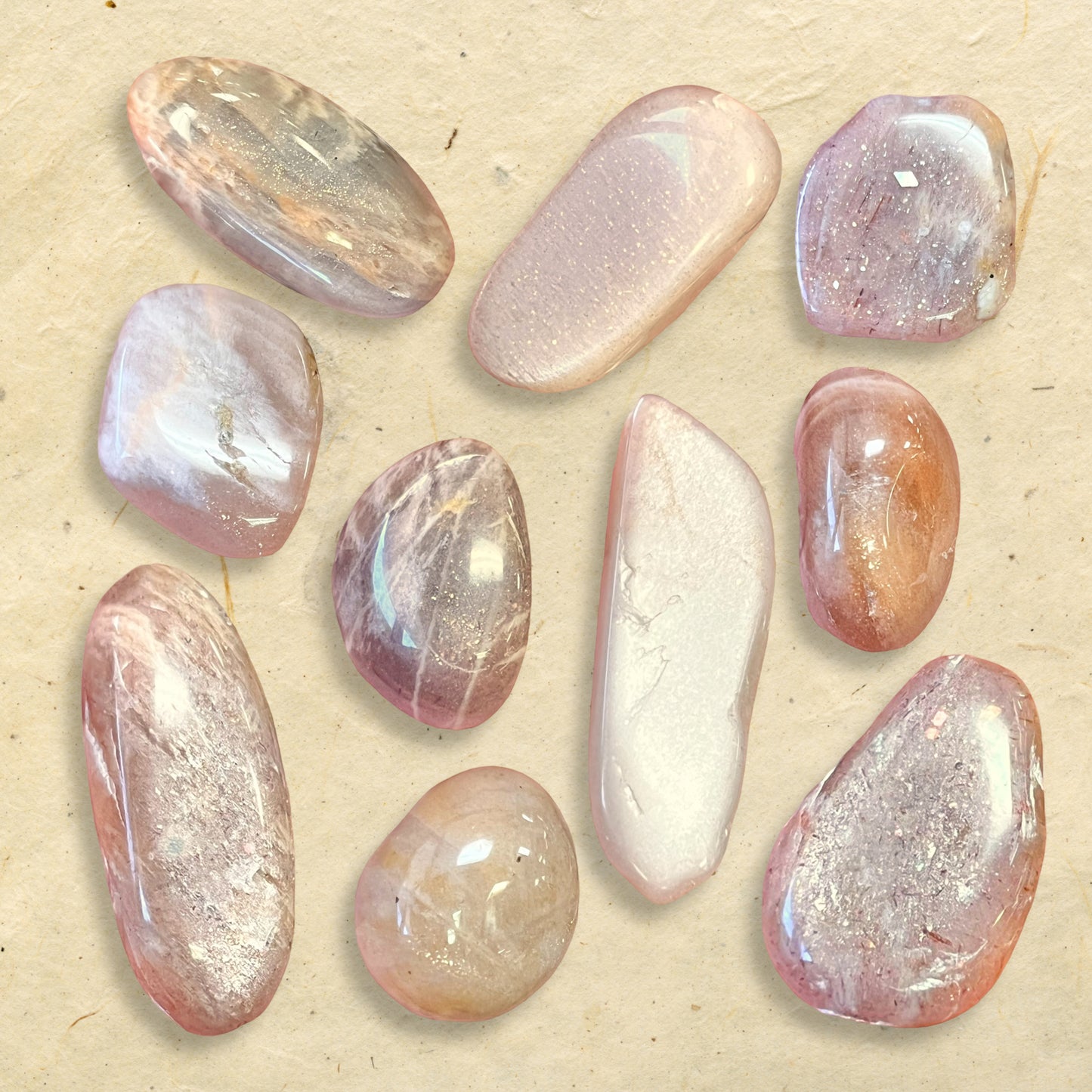 Sunstone in Peach Moonstone Tumbled Crystal