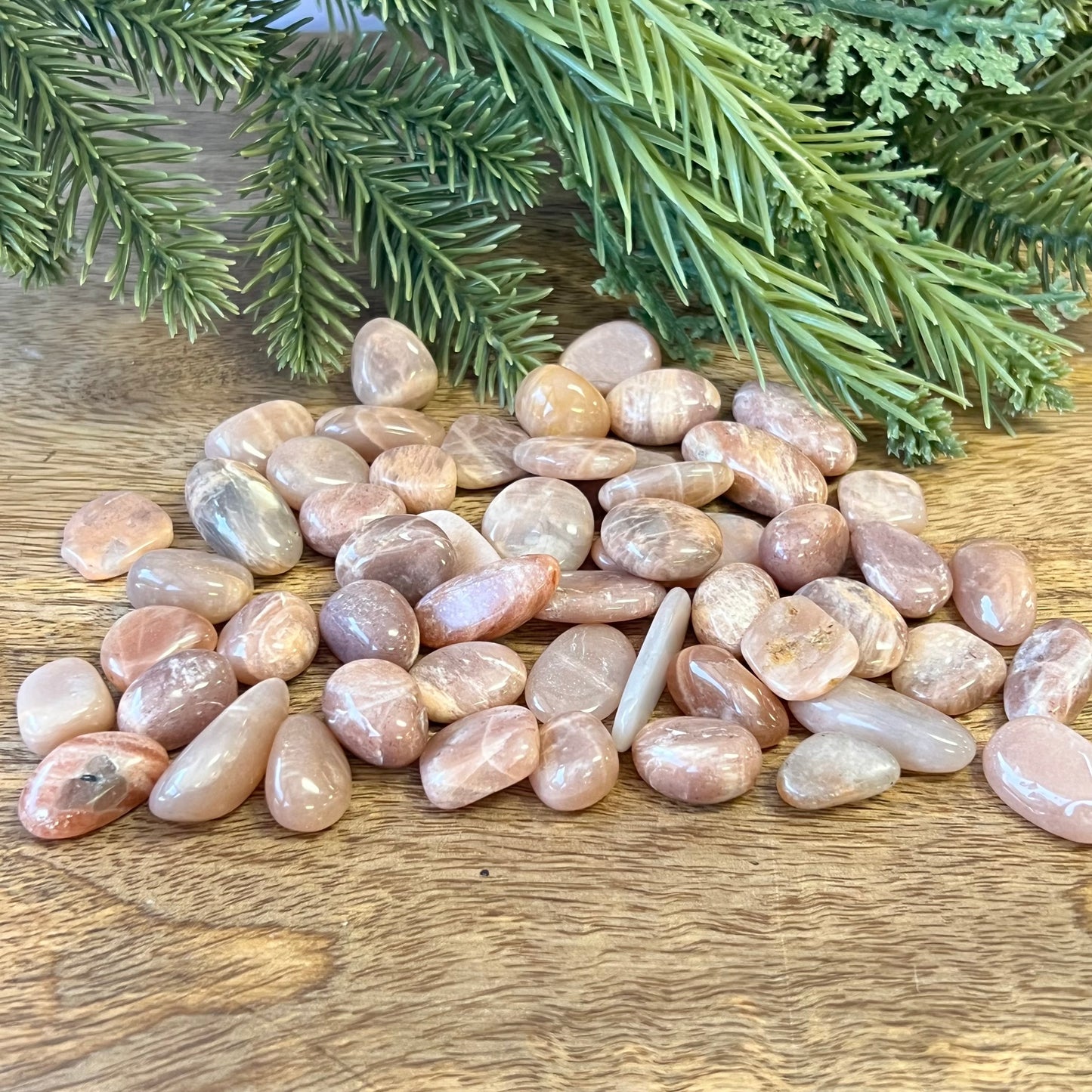 Sunstone in Peach Moonstone Tumbled Crystal