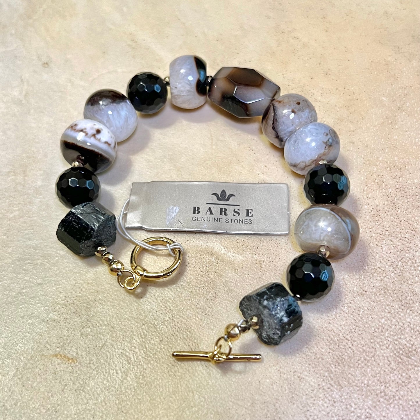 Barse Black & White Agate Vintage Beaded Bracelet New with Tags