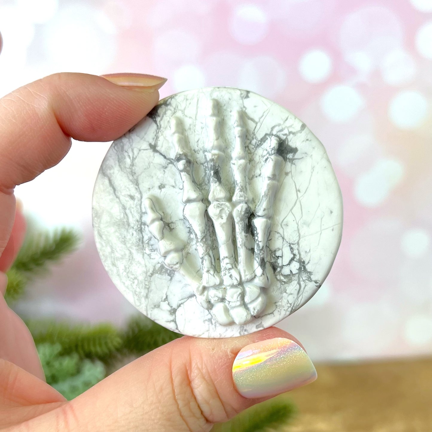 Magnesite Skeleton Hand Carved Crystal Cabochon