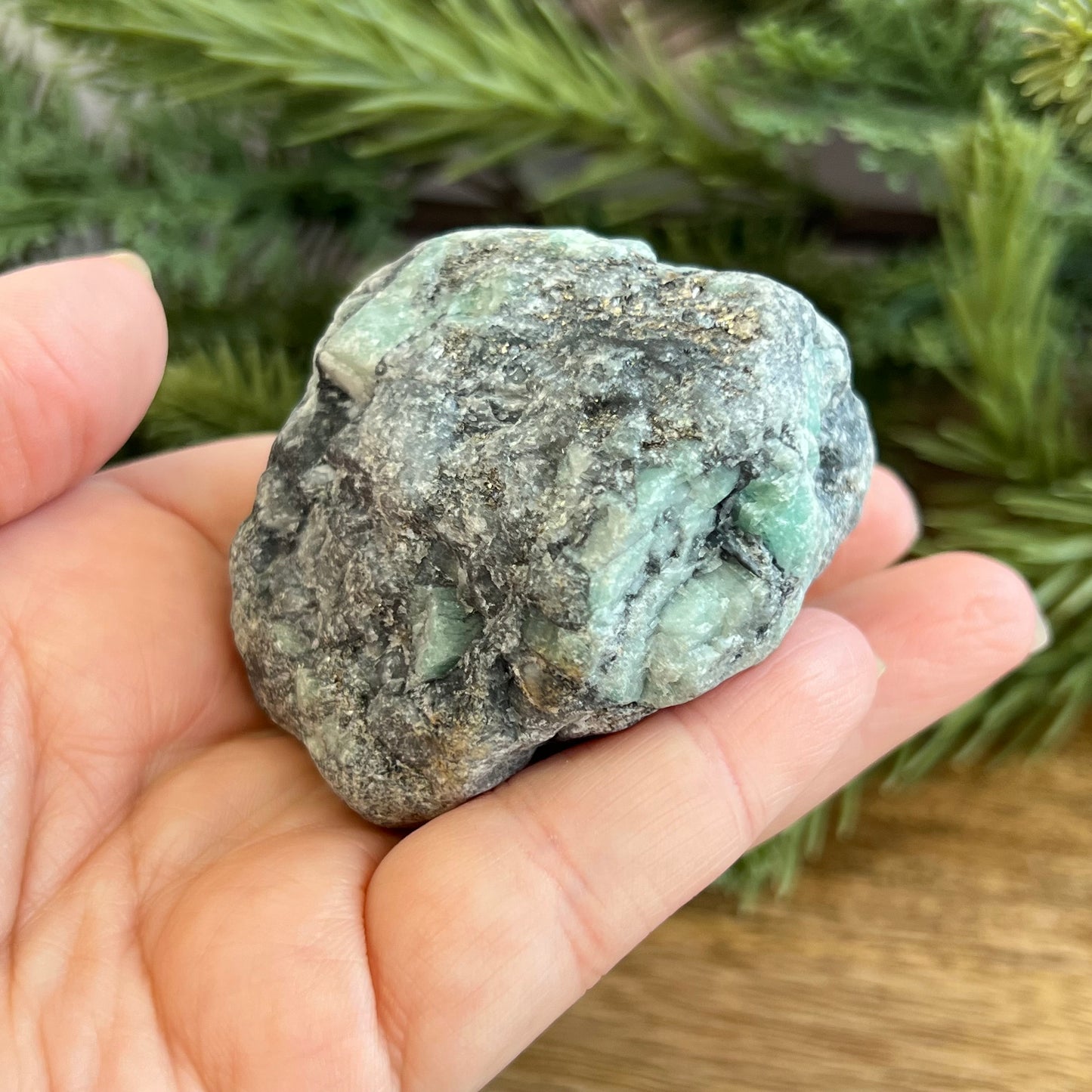 Emerald Raw Crystal in Basalt