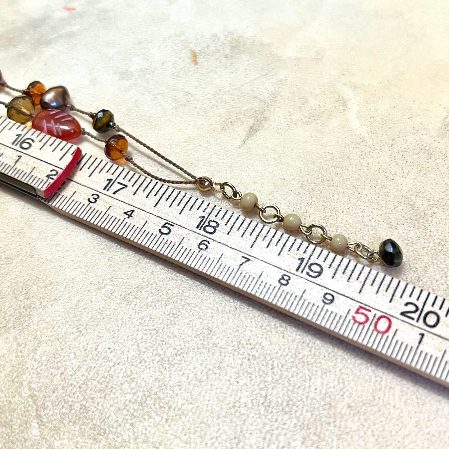 Red Jasper Carved Leaf Vintage Beaded Necklace
