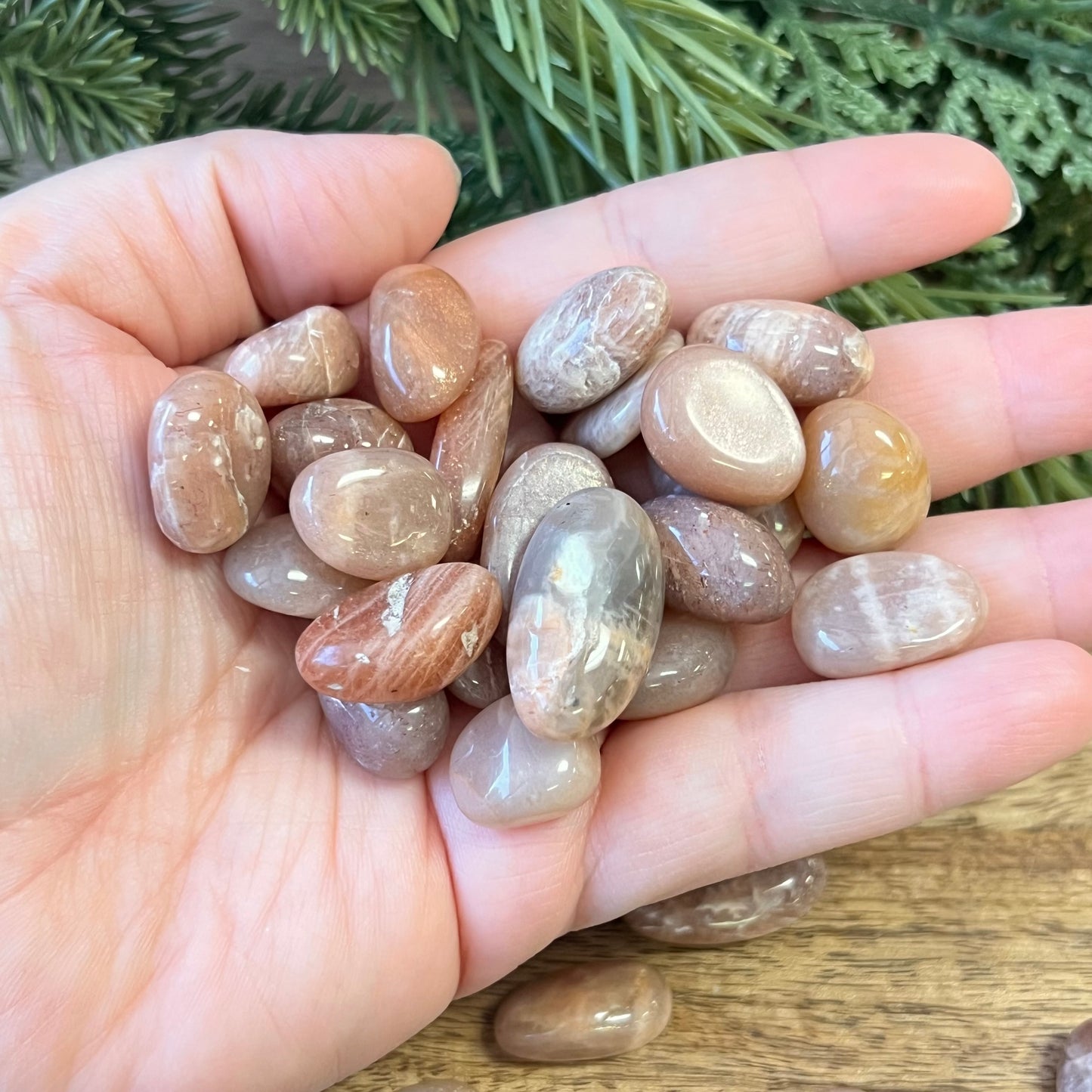Sunstone in Peach Moonstone Tumbled Crystal