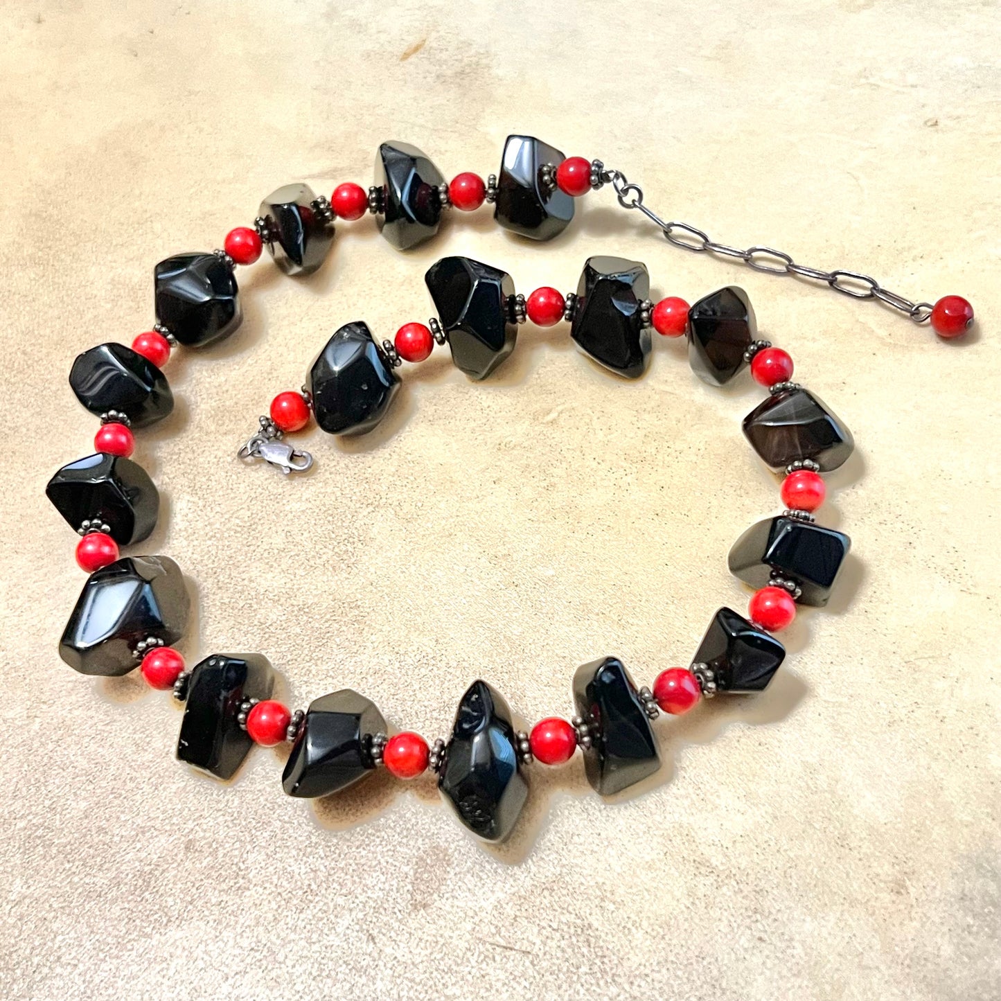 Smoky Quartz & Coral Sterling Silver Vintage Necklace