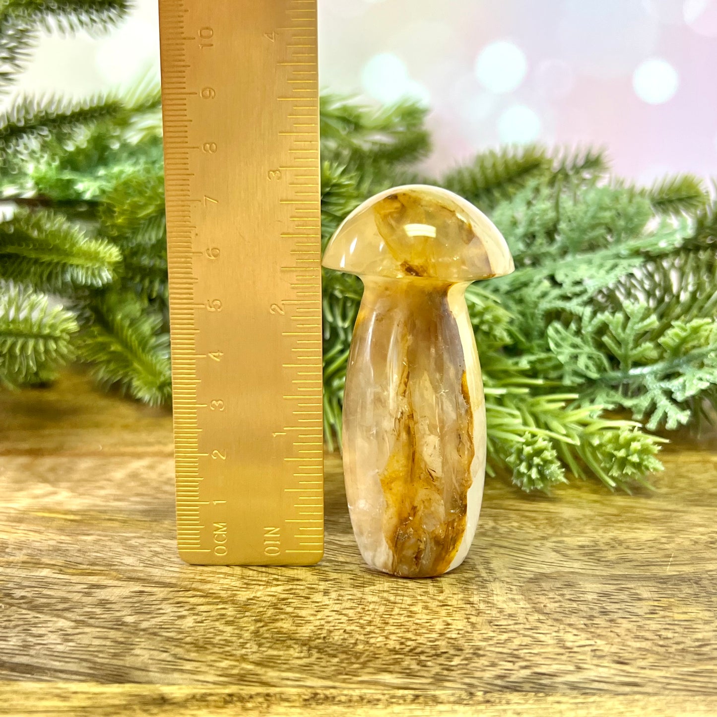 Golden Healer Quartz Crystal Mushroom Carving