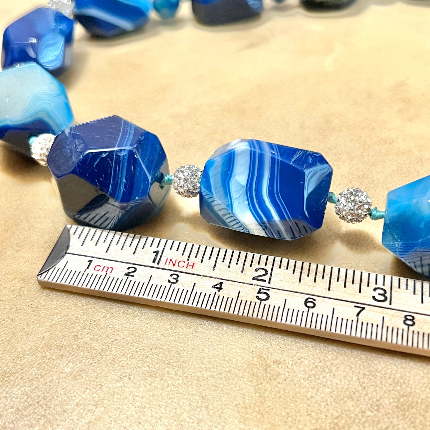 Chunky Blue Agate Vintage Beaded Sterling Silver Necklace