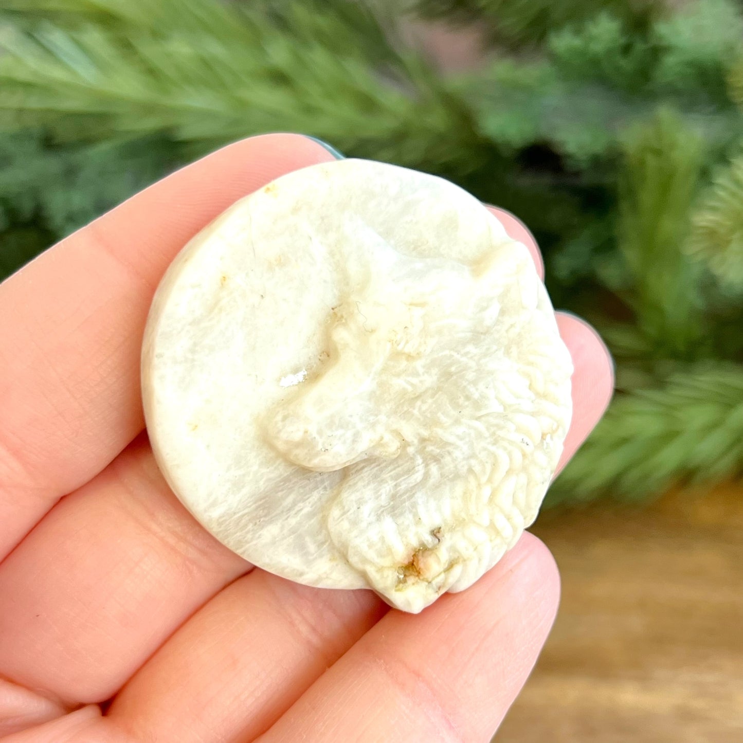 Belomorite Wolf Carved Crystal Cabochon