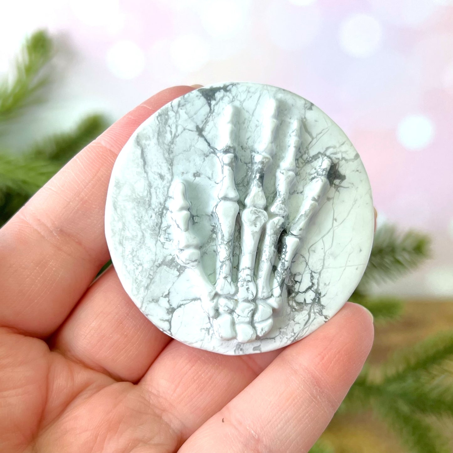 Magnesite Skeleton Hand Carved Crystal Cabochon