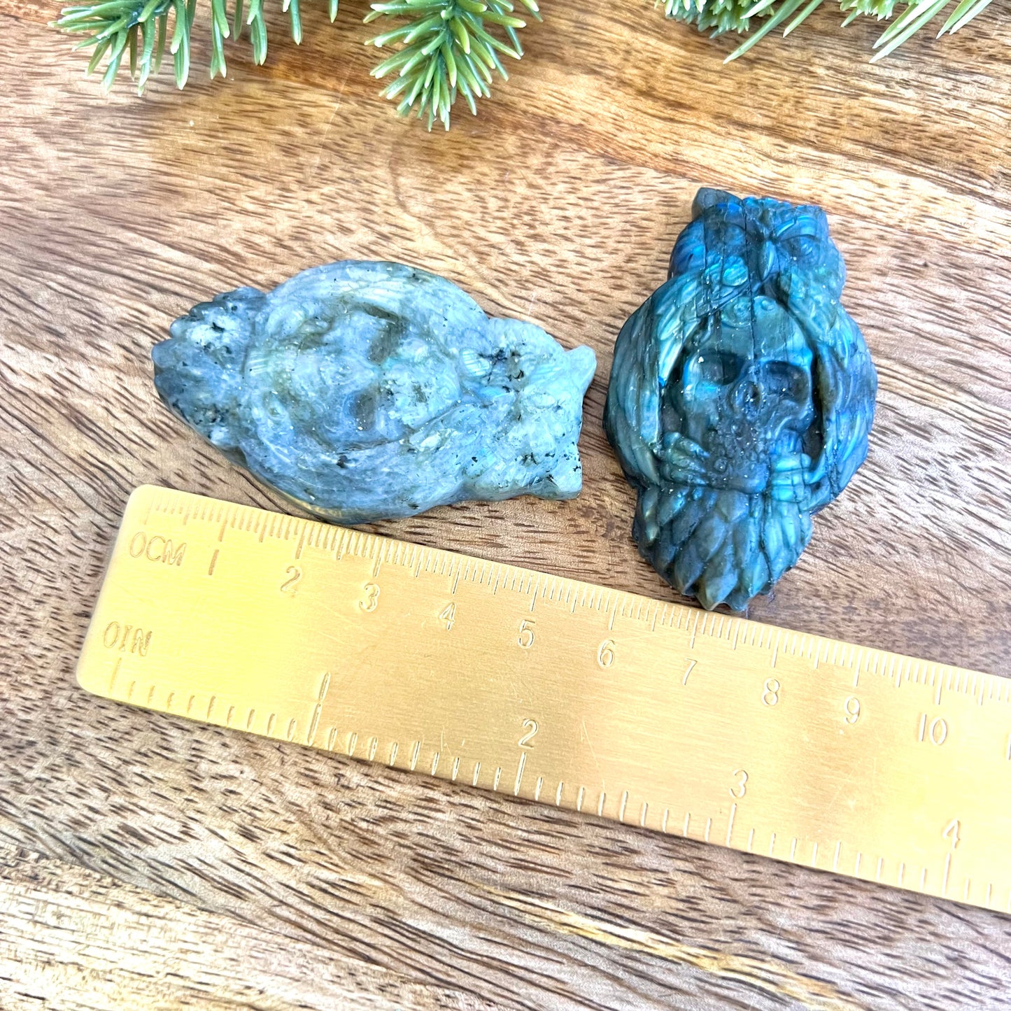 Owl on Skull Labradorite Crystal Carved Cabochon