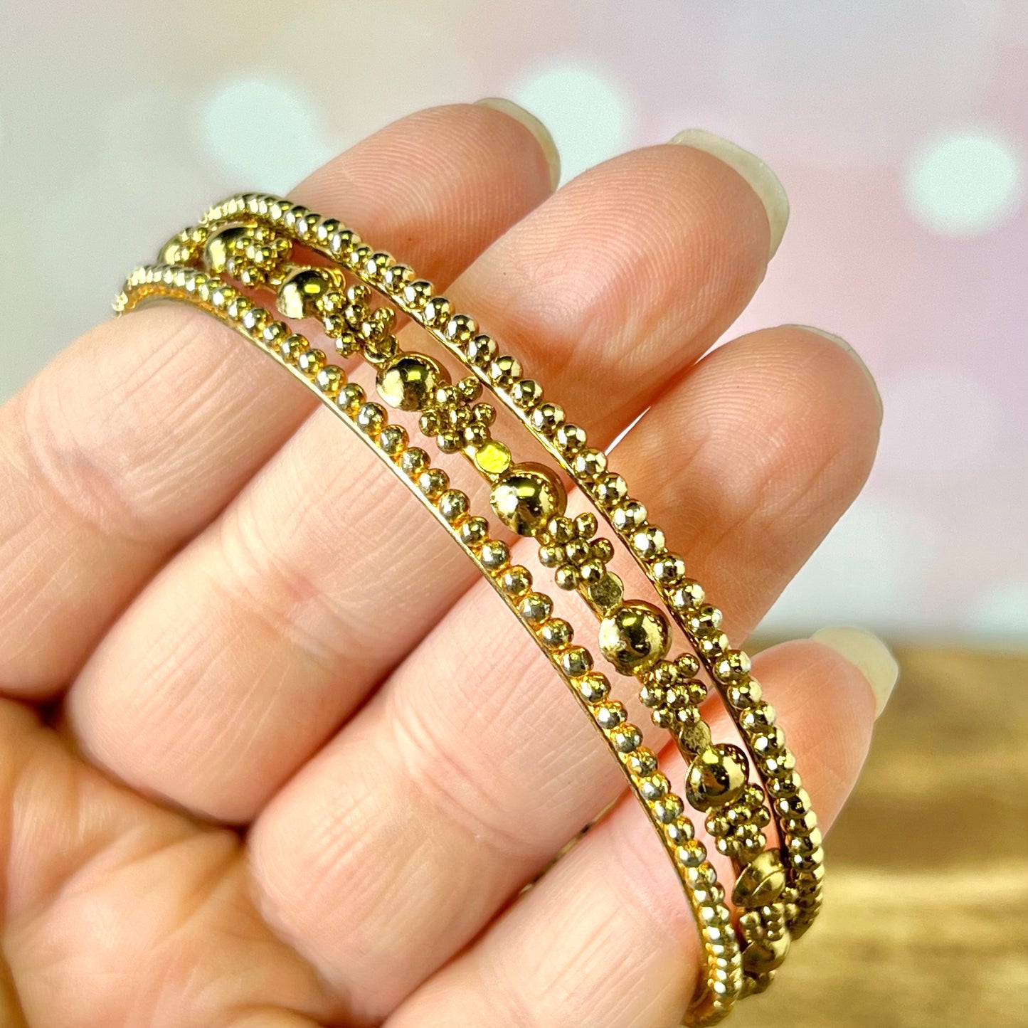Vintage Textured Gold Tone Bracelet Stack of 15 Bangles