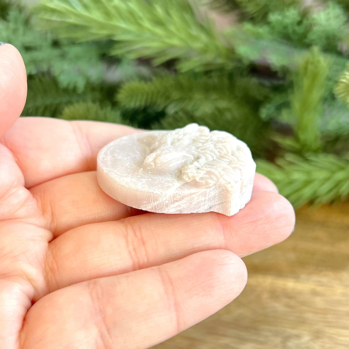 Pink Opal Wolf Carved Crystal Cabochon
