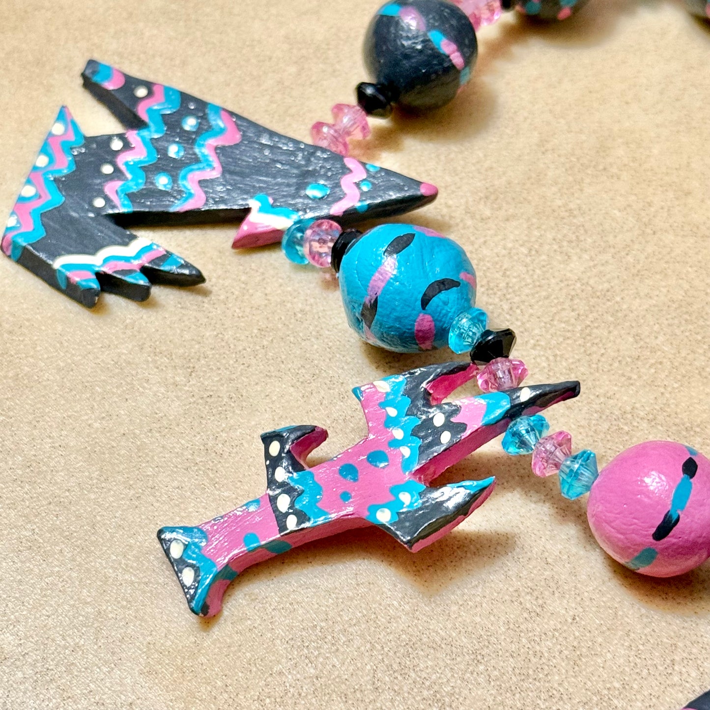 Hand Painted Coyote & Cactus Vintage Clay Southwestern Necklace