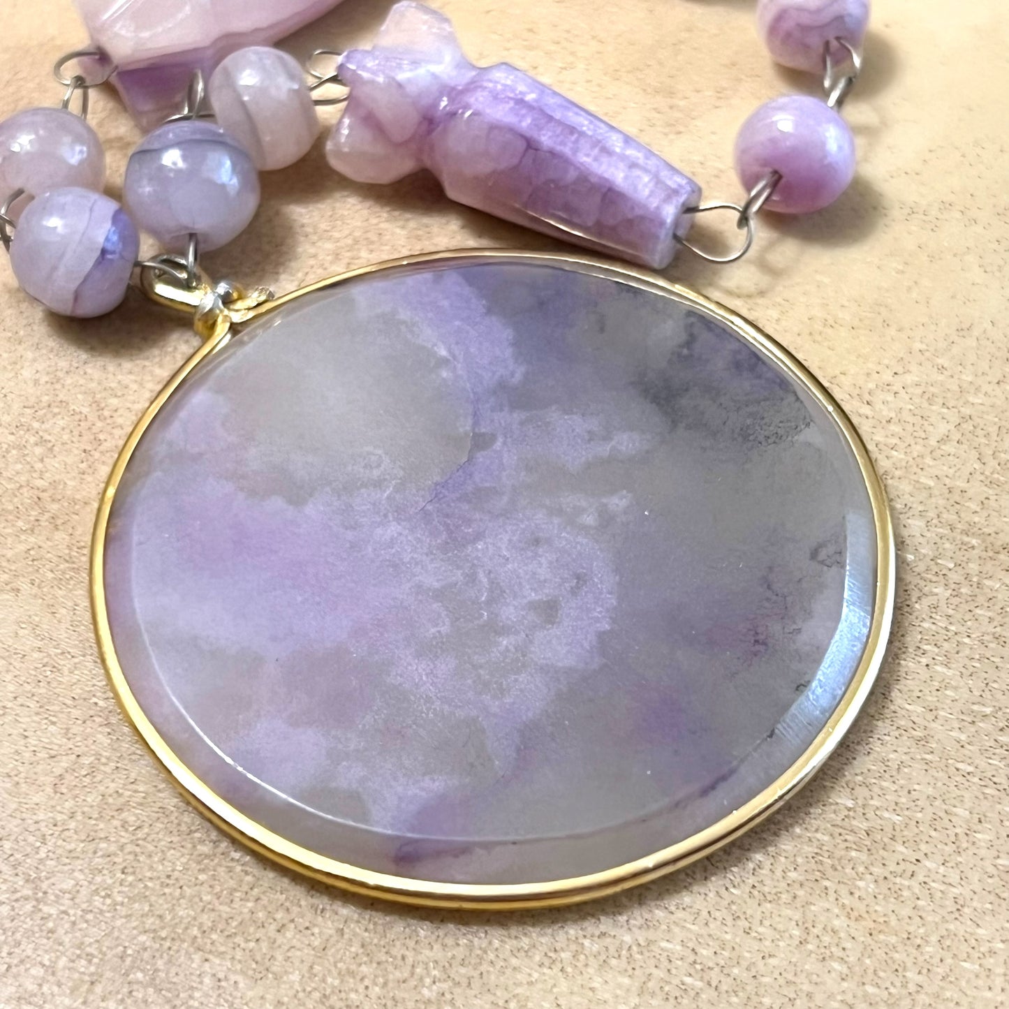 Purple Calcite Onyx Vintage Necklace with Aztec Carvings