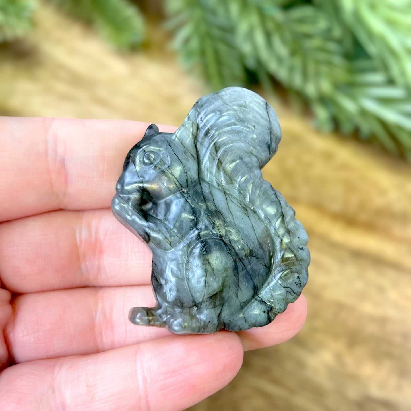 Labradorite Crystal Squirrel Carved Stone Cabochon