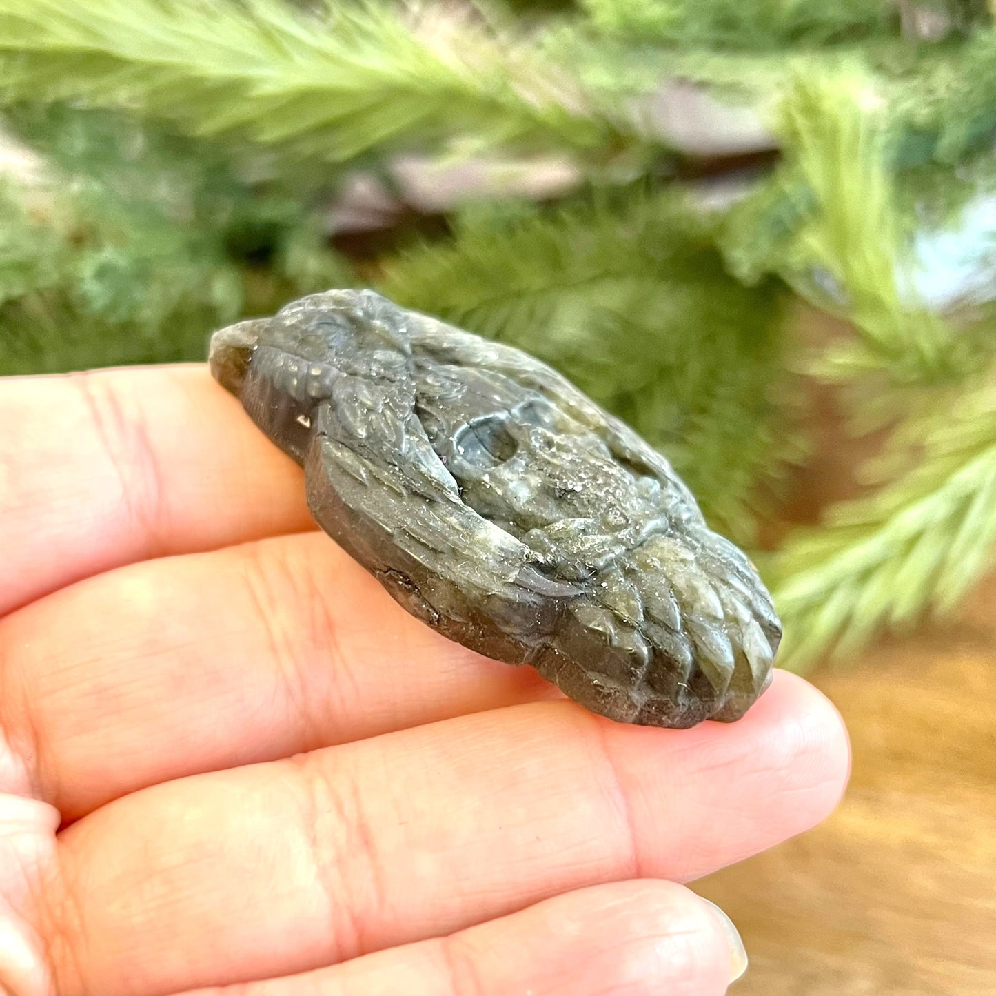 Labradorite Skull & Owl Carved Cabochon