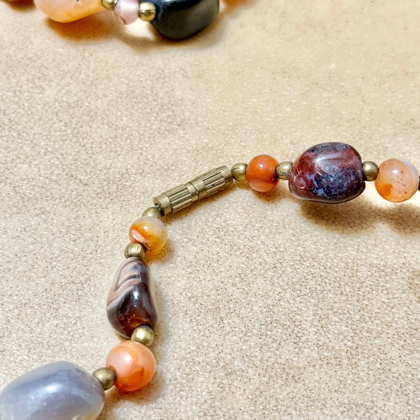 Vintage Beggars Beads Gemstone Necklace - Carnelian, Agate, & Jasper