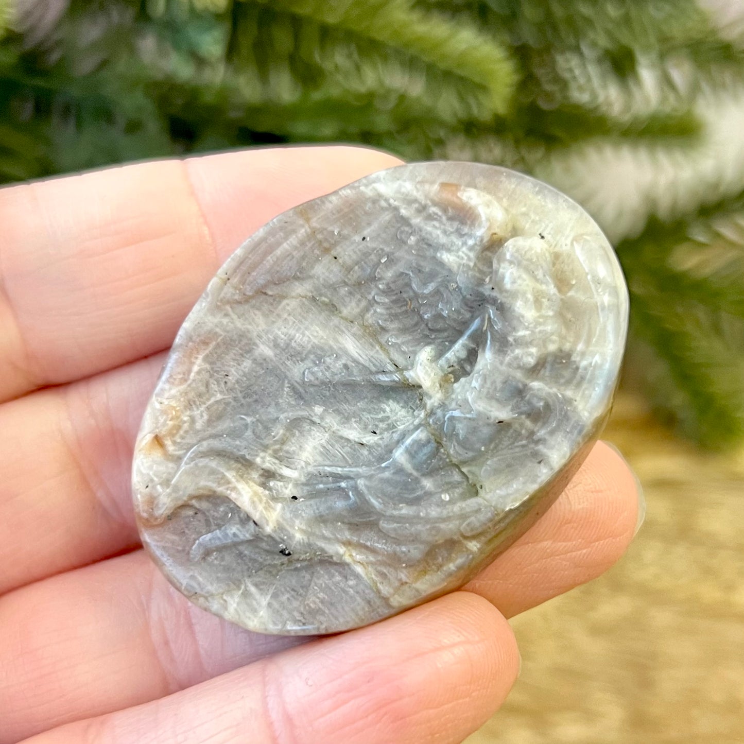 Angel In Flight Belomorite Sunstone in Moonstone Crystal Carved Cabochon