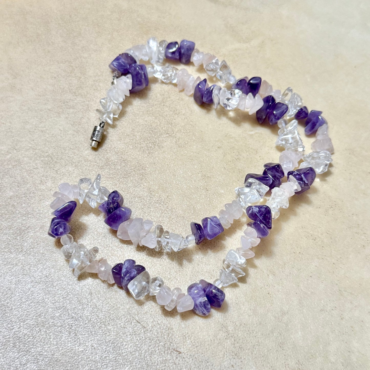 Vintage Amethyst, Rose Quartz, & Quartz Chip Bead Necklace