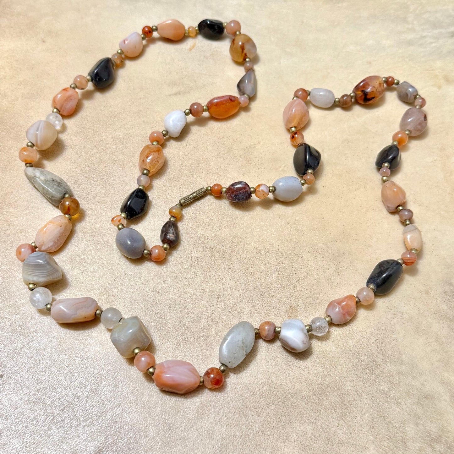 Vintage Beggars Beads Gemstone Necklace - Carnelian, Agate, & Jasper