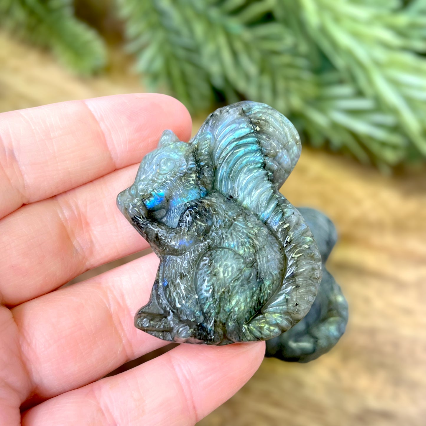 Labradorite Crystal Squirrel Carved Stone Cabochon