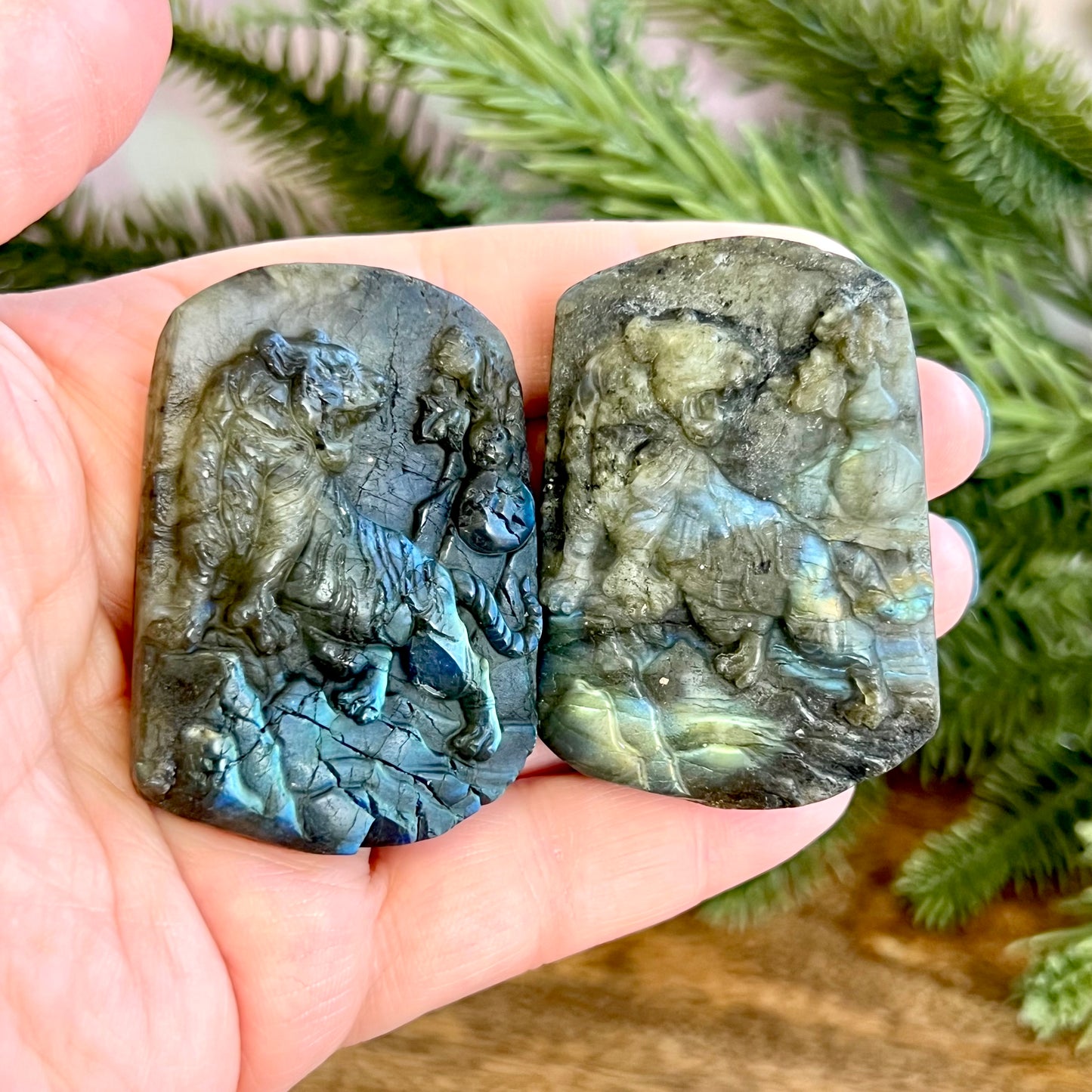 Labradorite Tiger Carved Stone Cabochon