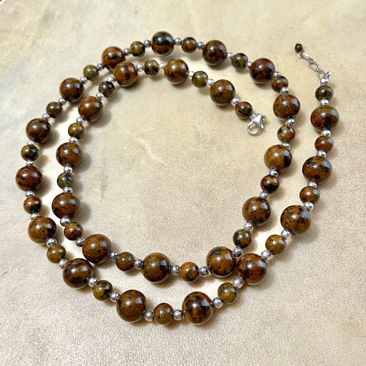 Mahogany Obsidian Beaded Sterling Silver Vintage Necklace