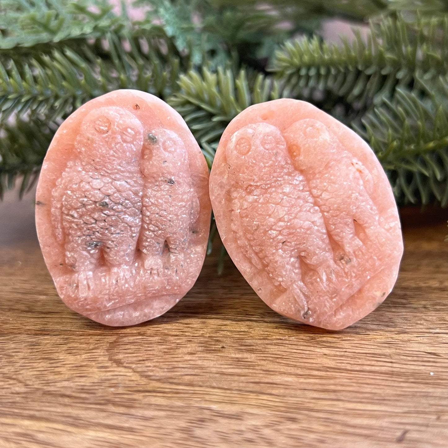 Orange Calcite Owl Oval Carved Crystal Cabochon