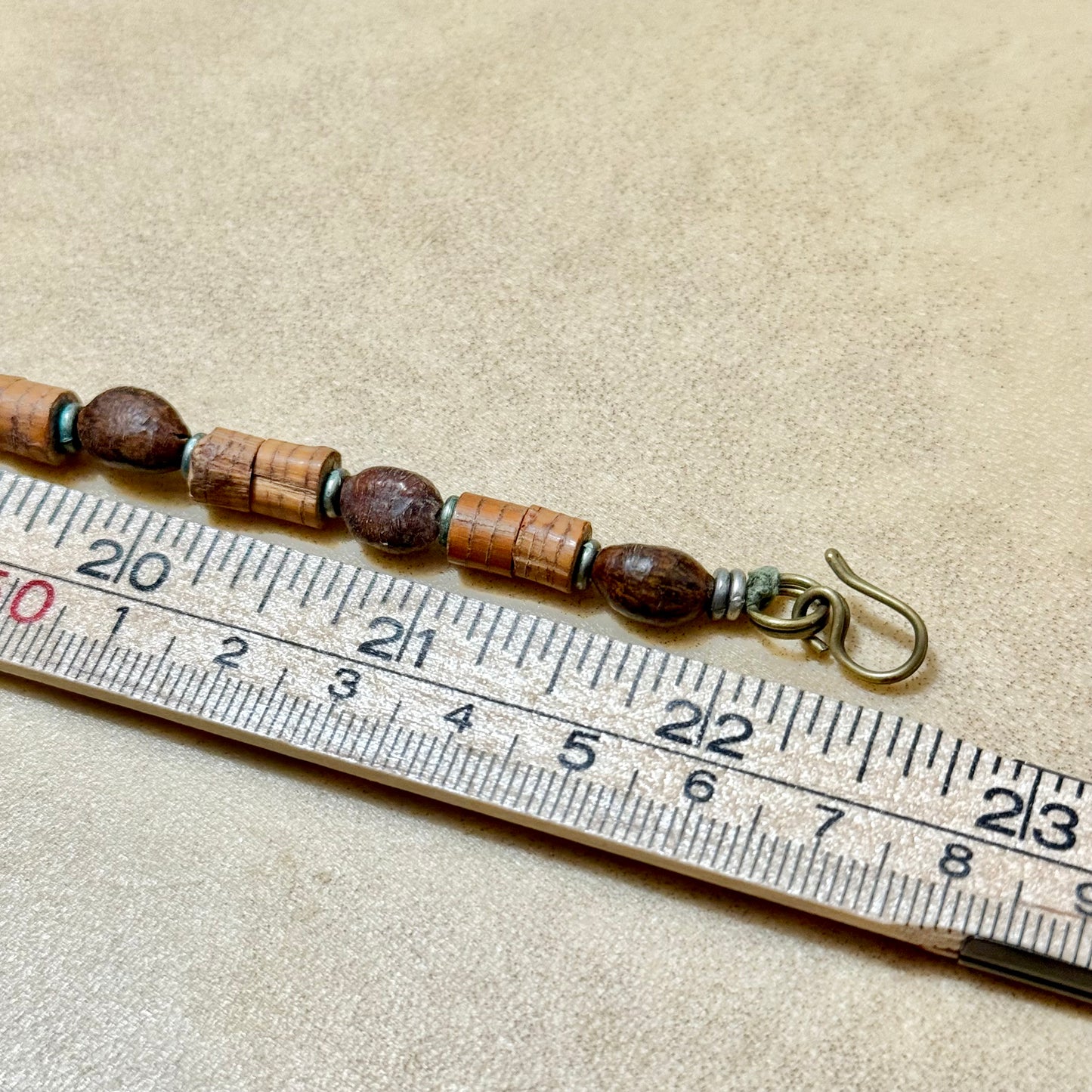Vintage Tea Stained Bovine Bone Beaded Fan Necklace