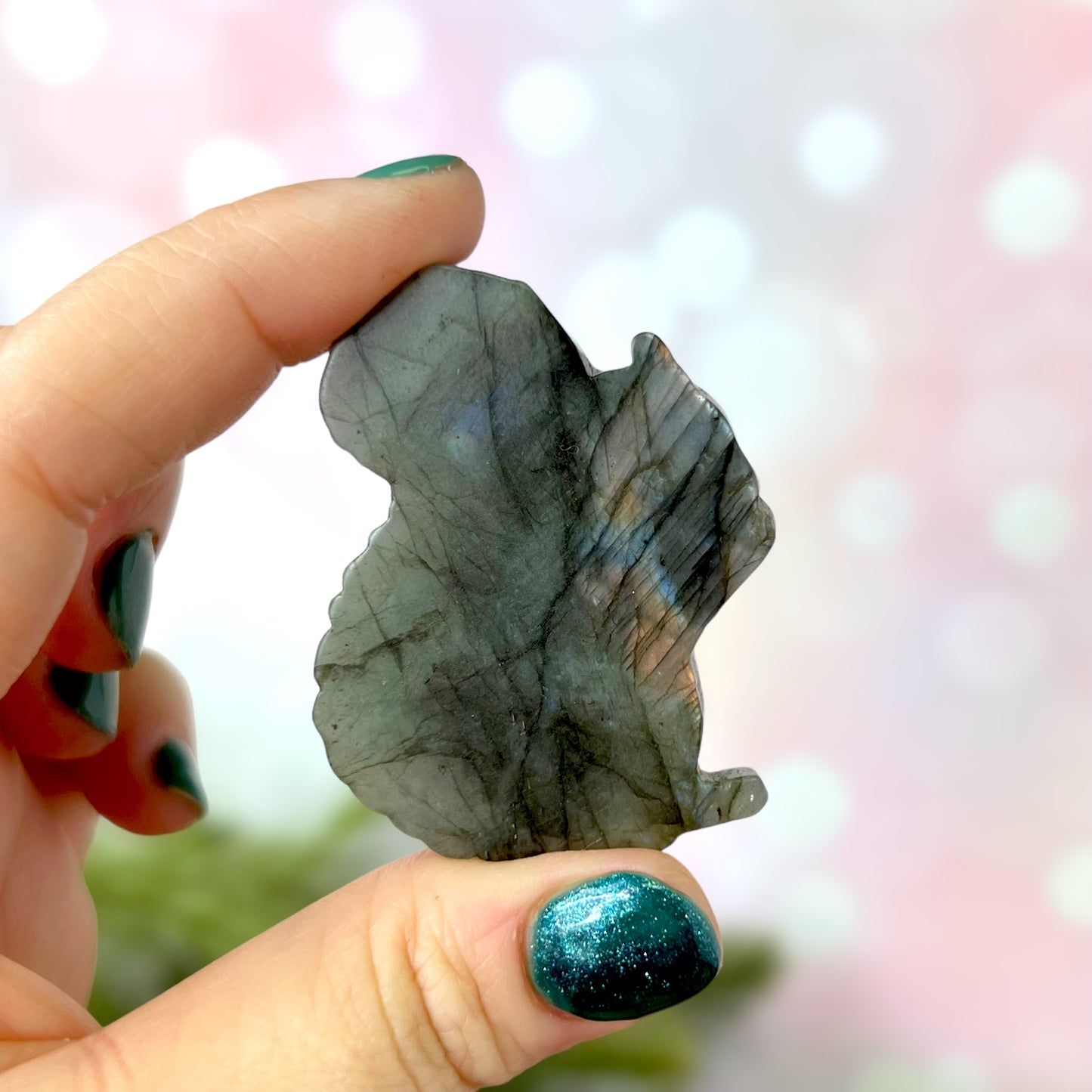 Labradorite Crystal Squirrel Carved Stone Cabochon