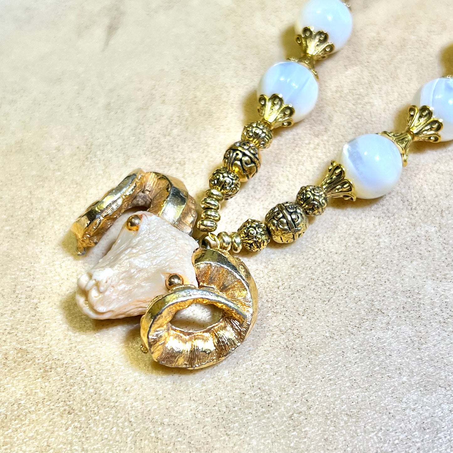 Baphomet in White - Handmade Mother of Pearl Necklace with Vintage Pendant