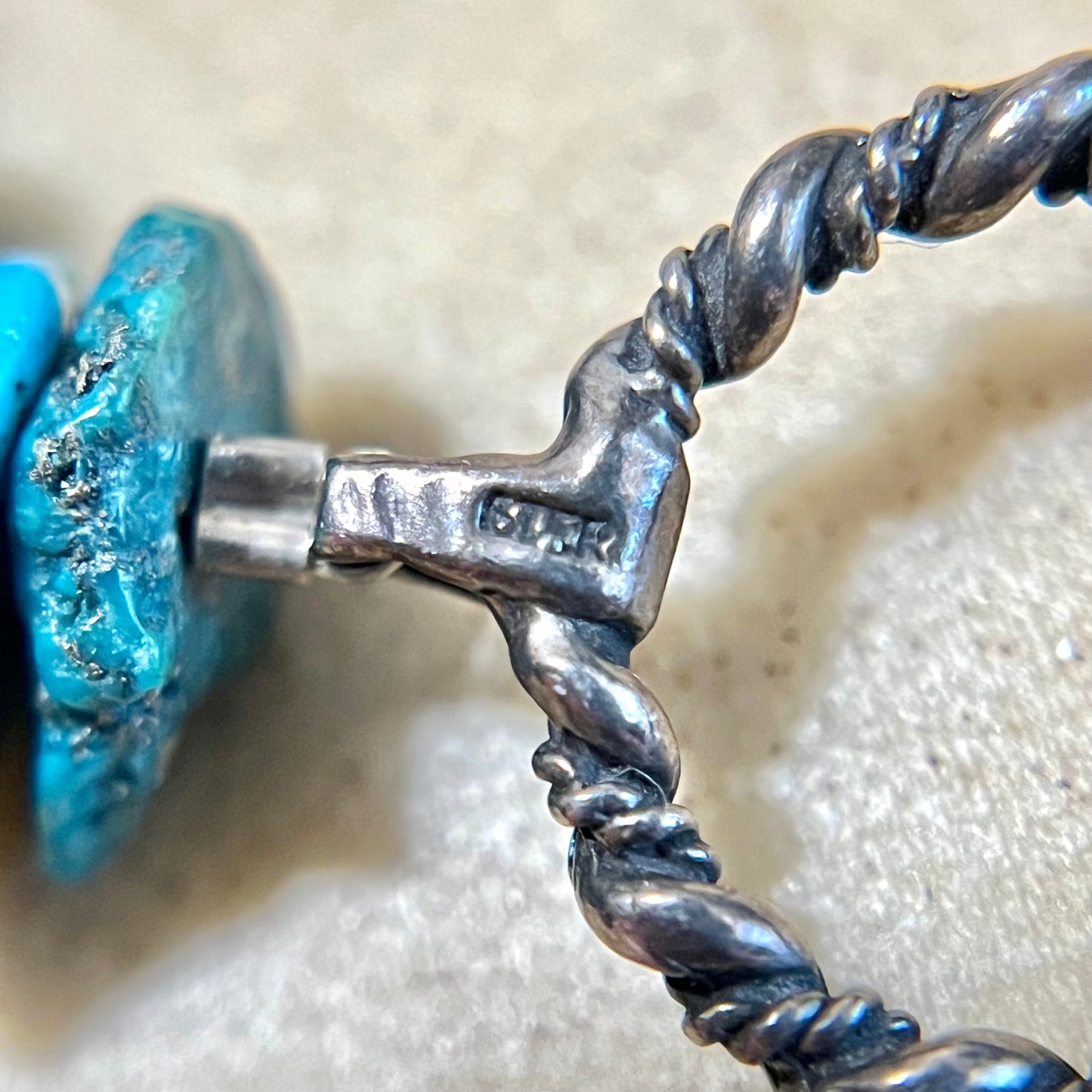 Vintage Genuine Turquoise Chip Bracelet with 925 Sterling Silver Toggle Clasp