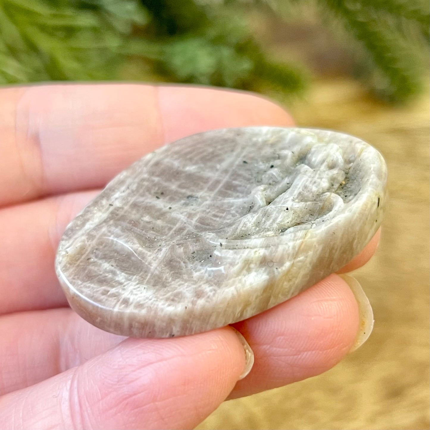 Angel In Flight Belomorite Sunstone in Moonstone Crystal Carved Cabochon