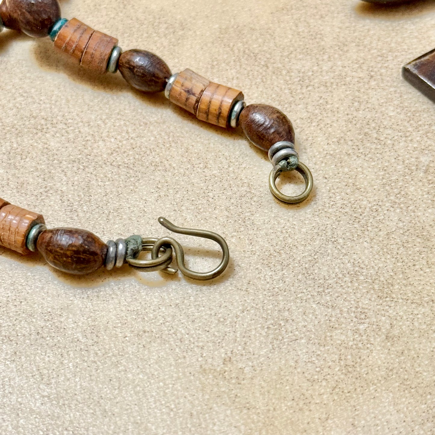 Vintage Tea Stained Bovine Bone Beaded Fan Necklace