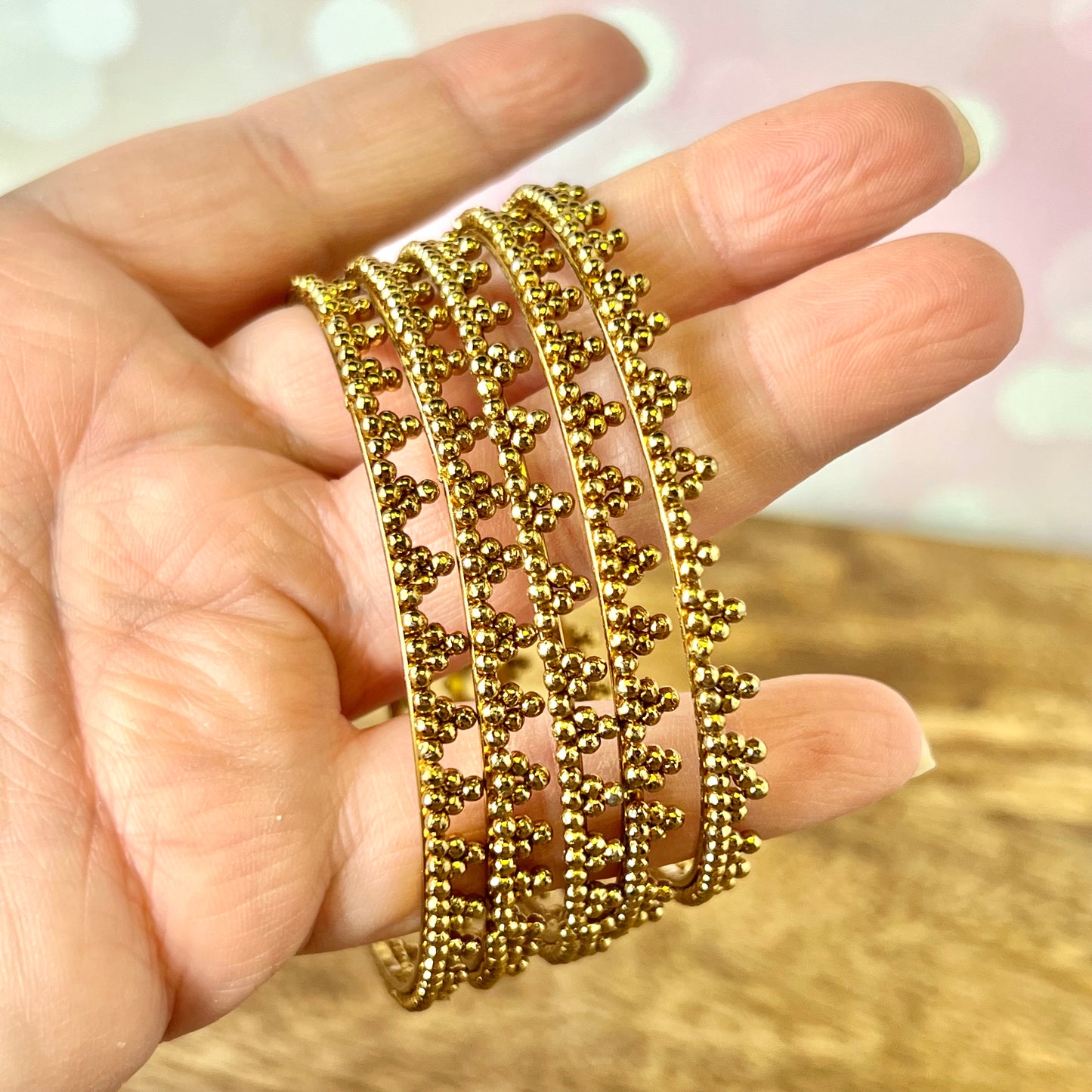Vintage Textured Gold Tone Bracelet Stack of 15 Bangles