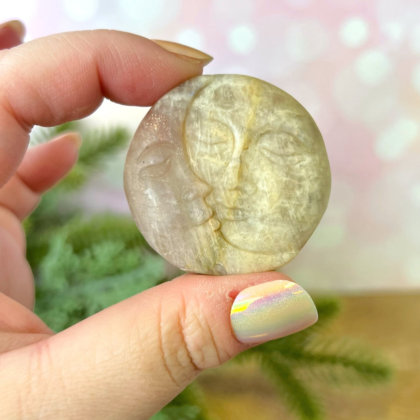 Belomorite Sun & Moon Carved Crystal Cabochon