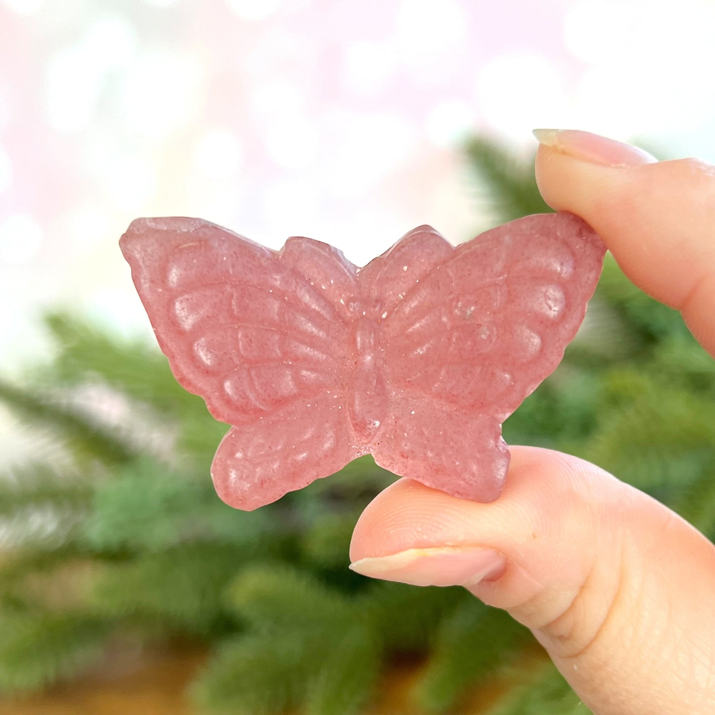 Strawberry Quartz Butterfly Carved Crystal Cabochon