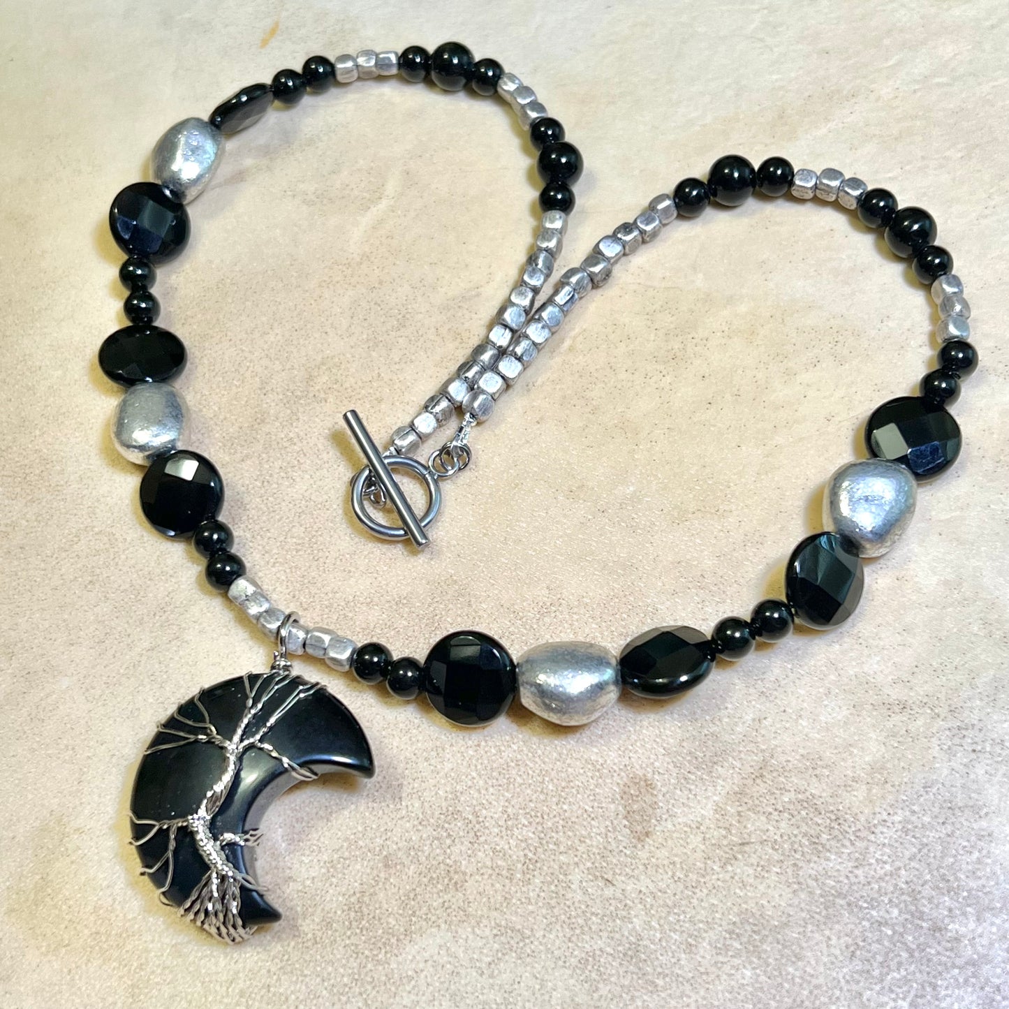 Dark Tree of Life Crescent Moon Handmade Necklace