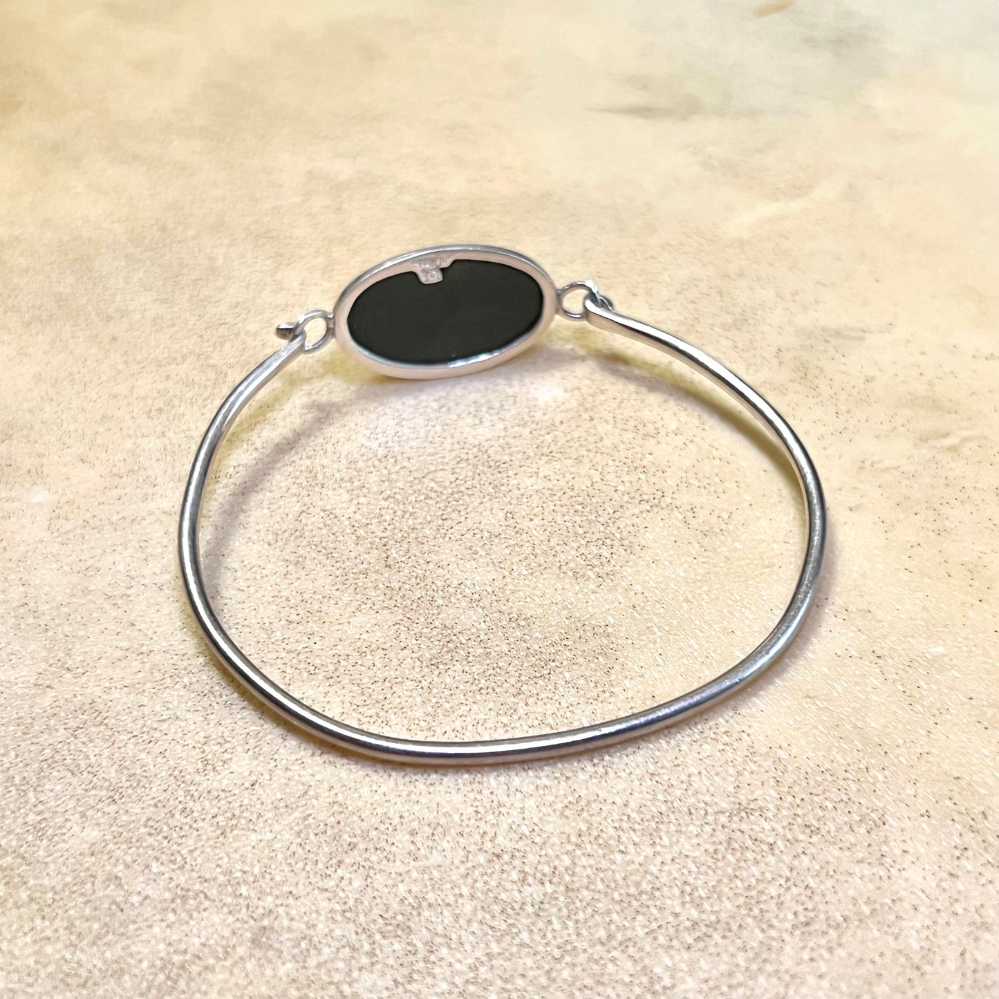 Sterling Silver Vintage Hinged Cuff with Black Stone