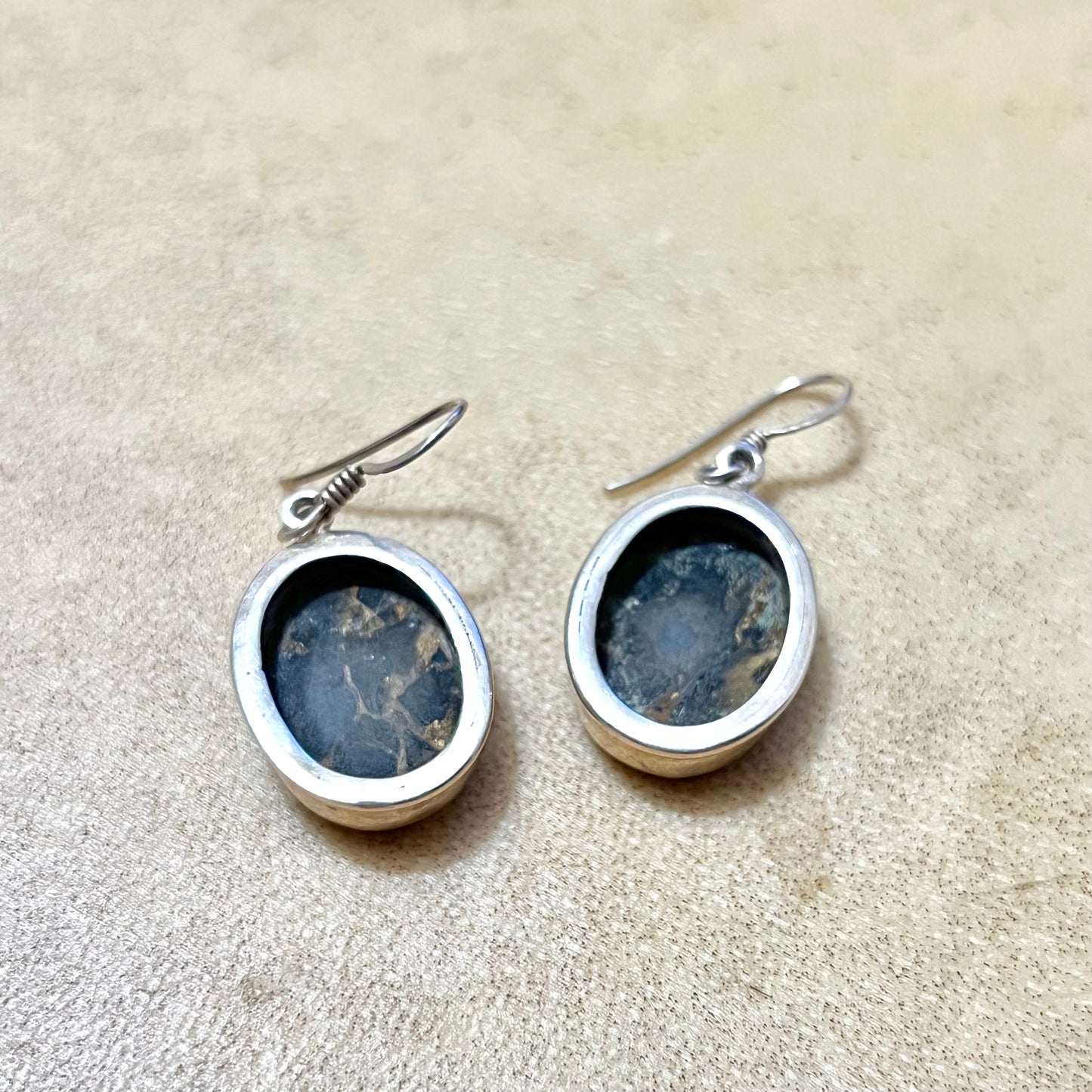 Black Tourmaline Sterling Silver Vintage Pierced Hook Earrings