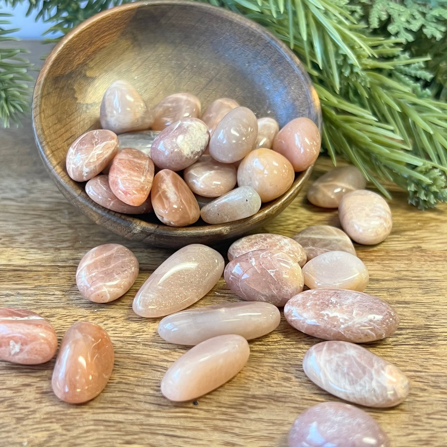 Sunstone in Peach Moonstone Tumbled Crystal