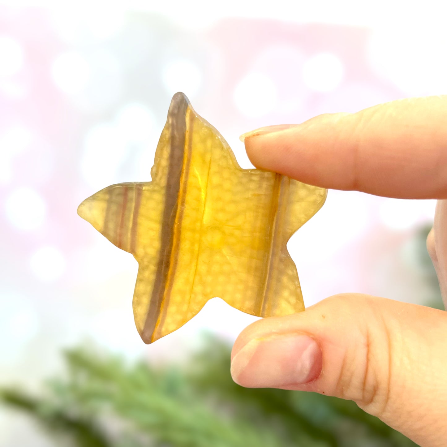 Yellow & Purple Fluorite Crystal Starfish Carved Cabochon