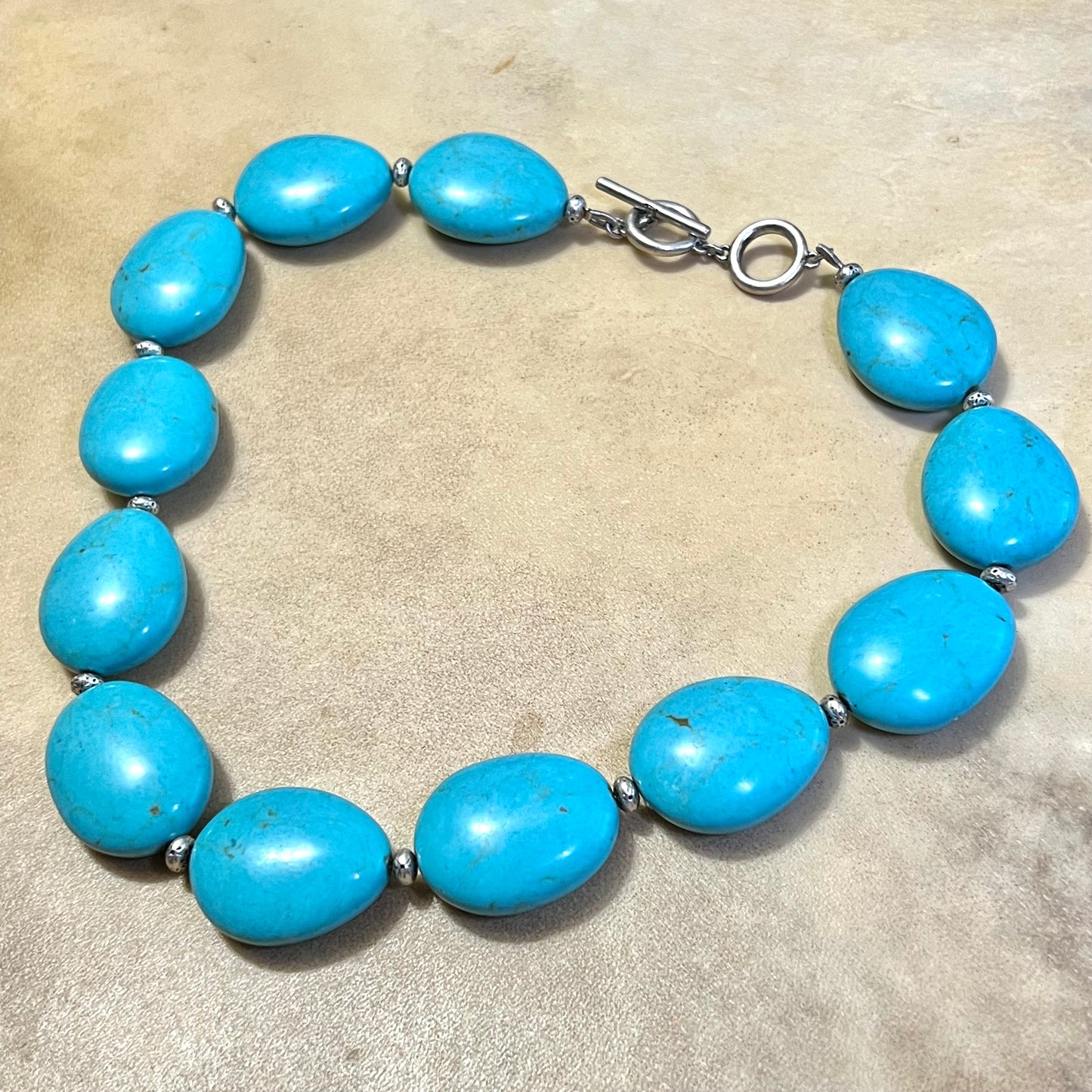 Magnesite Faux Turquoise Stone Vintage Beaded Necklace Stamped RIL
